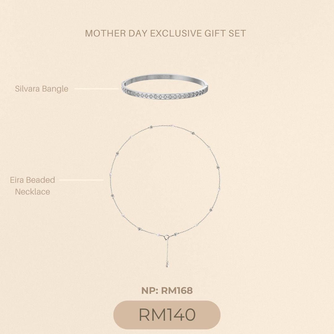 SILVARA BANGLE+ EIRA BEADED NECKLACE SET